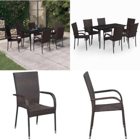 Set da Pranzo da Giardino 7 pz Marrone e Nero - Tavolo da pranzo da esterno - Sedie da giardino