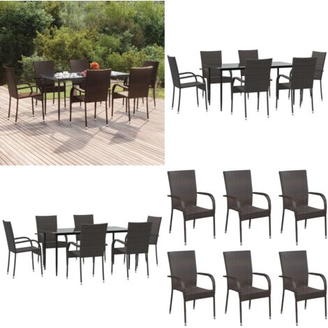 Set da Pranzo da Giardino 7 pz Marrone in Polyrattan - Tavolo da pranzo da esterno - Sedie da giardino