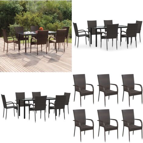 Set da Pranzo da Giardino 7 pz Marrone in Polyrattan - Tavolo da pranzo da esterno - Sedie da giardino