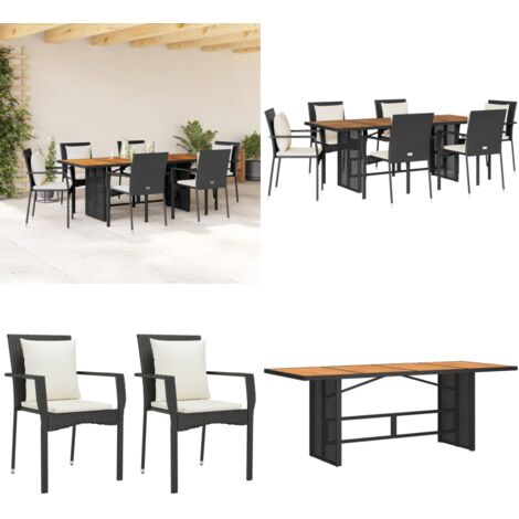 Set da Pranzo da Giardino 7 pz Nero con Cuscini in Polyrattan - Sedia da giardino - Set da pranzo da giardino