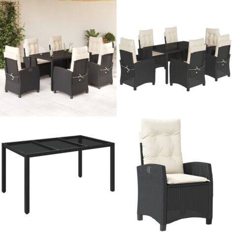 Set da Pranzo da Giardino 7 pz Nero con Cuscini in Polyrattan - Sedie da giardino - Cuscini da giardino