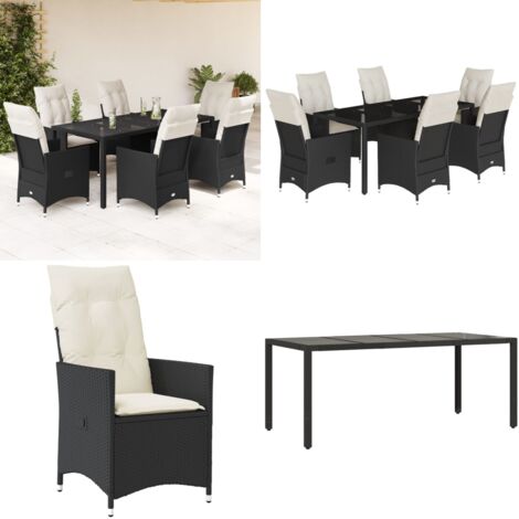 Set da Pranzo da Giardino 7 pz Nero con Cuscini in Polyrattan - Sedie da giardino reclinabili - Tavolo da giardino