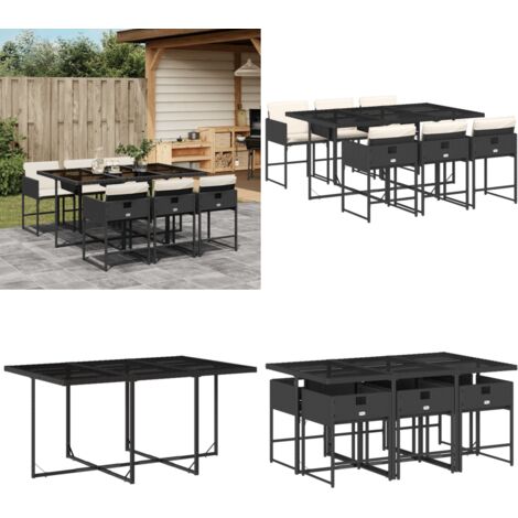 Set da Pranzo da Giardino 7 pz Nero con Cuscini in Polyrattan - Sedie da giardino - Tavolo da giardino