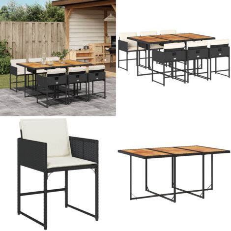 Set da Pranzo da Giardino 7 pz Nero con Cuscini in Polyrattan - Sedie da giardino - Tavolo da giardino
