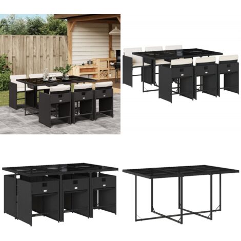 Set da Pranzo da Giardino 7 pz Nero con Cuscini in Polyrattan - Sedie da giardino - Tavolo da giardino