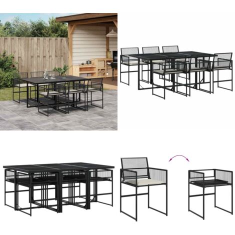 Set da Pranzo da Giardino 7 pz Nero con Cuscini in Polyrattan - Sedie da giardino - Tavolo da giardino