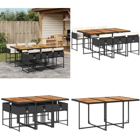 Set da Pranzo da Giardino 7 pz Nero con Cuscini in Polyrattan - Sedie da giardino - Tavolo da giardino