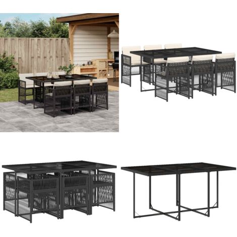 Set da Pranzo da Giardino 7 pz Nero con Cuscini in Polyrattan - Sedie da giardino - Tavolo da giardino