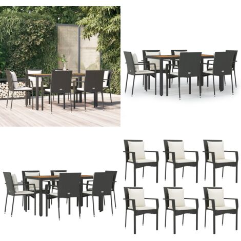 Set da Pranzo da Giardino 7 pz Nero con Cuscini in Polyrattan - Sedie da giardino - Tavolo da giardino