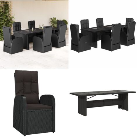 Set da Pranzo da Giardino 7 pz Nero con Cuscini in Polyrattan - Sedie da giardino - Tavolo da giardino