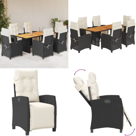 Set da Pranzo da Giardino 7 pz Nero con Cuscini in Polyrattan - Sedie da giardino - Tavolo da giardino