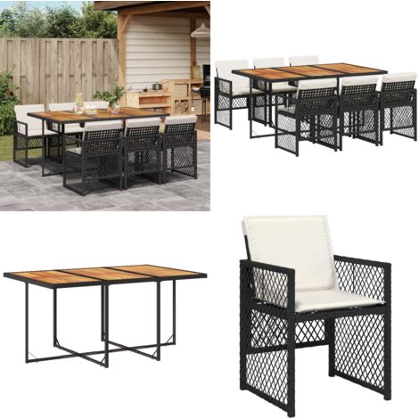 Set da Pranzo da Giardino 7 pz Nero con Cuscini in Polyrattan - Sedie da giardino - Tavolo da giardino