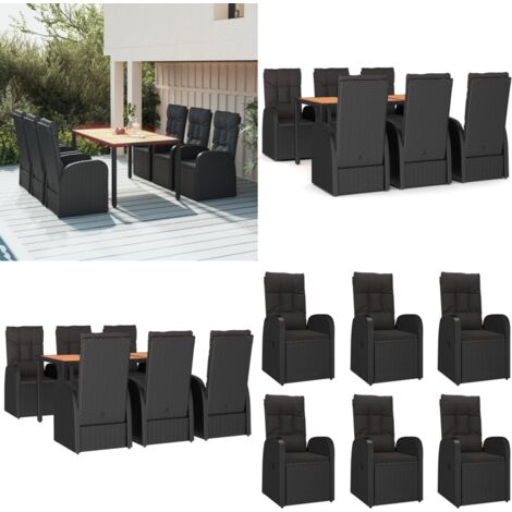 Set da Pranzo da Giardino 7 pz Nero con Cuscini in Polyrattan - Sedie da giardino - Tavolo da giardino