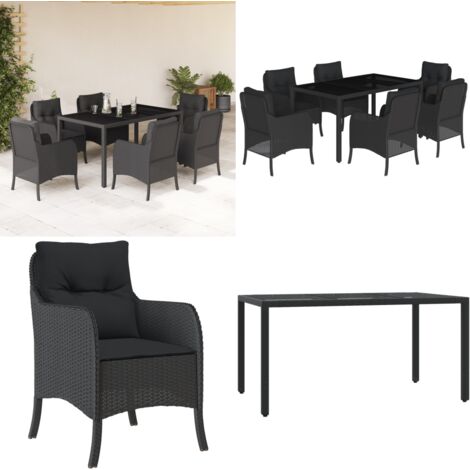 Set da Pranzo da Giardino 7 pz Nero con Cuscini in Polyrattan - Tavolo da giardino - Sedie da giardino