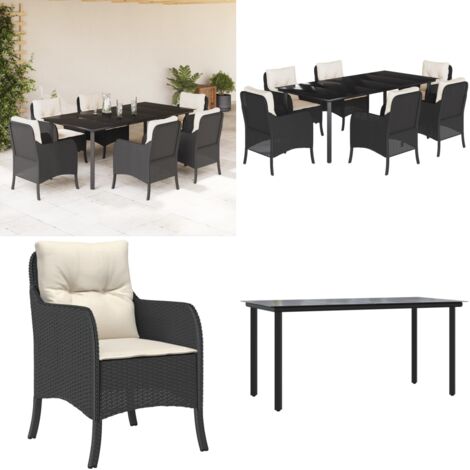 Set da Pranzo da Giardino 7 pz Nero con Cuscini in Polyrattan - Tavolo da giardino - Sedie da giardino