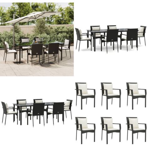 Set da Pranzo da Giardino 7 pz Nero con Cuscini in Polyrattan - Tavolo da giardino - Sedie da giardino