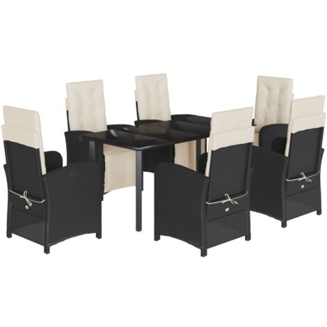 Set da Pranzo da Giardino 7 pz Nero con Cuscini in Polyrattan vidaXL