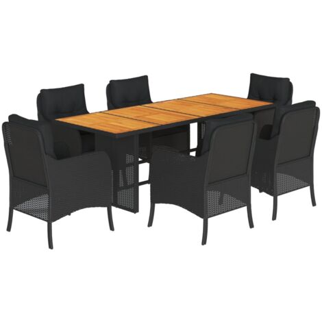 Set da Pranzo da Giardino 7 pz Nero con Cuscini in Polyrattan vidaXL