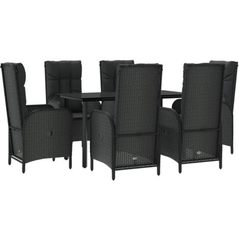 Set da Pranzo da Giardino 7 pz Nero con Cuscini in Polyrattan vidaXL