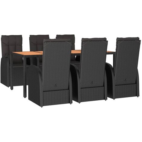 Set da Pranzo da Giardino 7 pz Nero con Cuscini in Polyrattan vidaXL