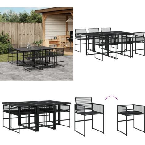 Set da Pranzo da Giardino 7 pz Nero in Polyrattan - Sedie da giardino - Tavolo da giardino