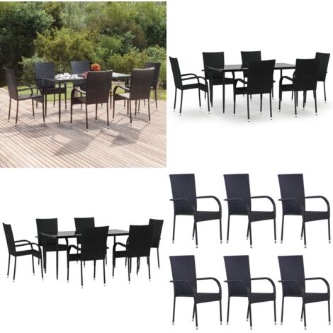 Set da Pranzo da Giardino 7 pz Nero in Polyrattan - Tavolo da pranzo da esterno - Sedie da giardino