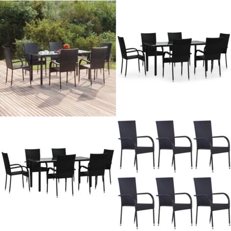 Set da Pranzo da Giardino 7 pz Nero in Polyrattan - Tavolo da pranzo da esterno - Sedie da giardino
