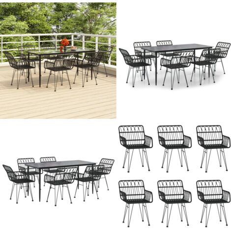 Set da Pranzo da Giardino 7 pz Nero in Polyrattan - Tavolo da pranzo da esterno - Sedie da pranzo da giardino