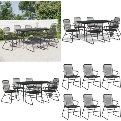 Set da Pranzo da Giardino 7 pz Nero in Rattan PVC - Sedie da pranzo - Tavolo da pranzo