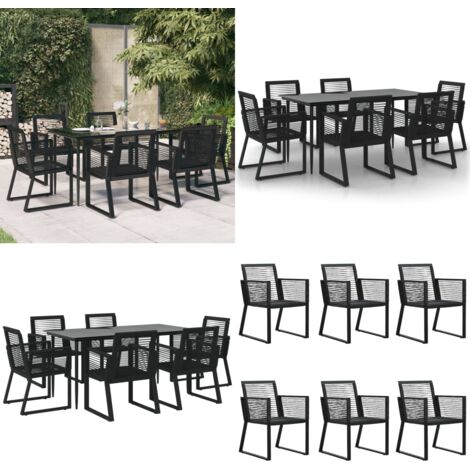 Set da Pranzo da Giardino 7 pz Nero in Rattan PVC - Tavolo da pranzo esterno - Sedie da giardino