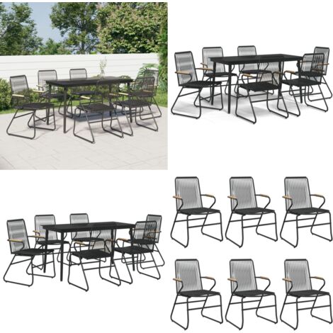 Set da Pranzo da Giardino 7 pz Nero in Rattan PVC - Tavolo da pranzo esterno - Sedie da pranzo esterno