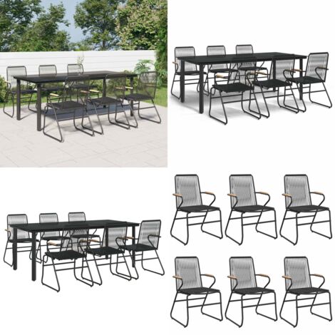 Set da Pranzo da Giardino 7 pz Nero in Rattan PVC - Tavolo da pranzo esterno - Sedie da pranzo esterno