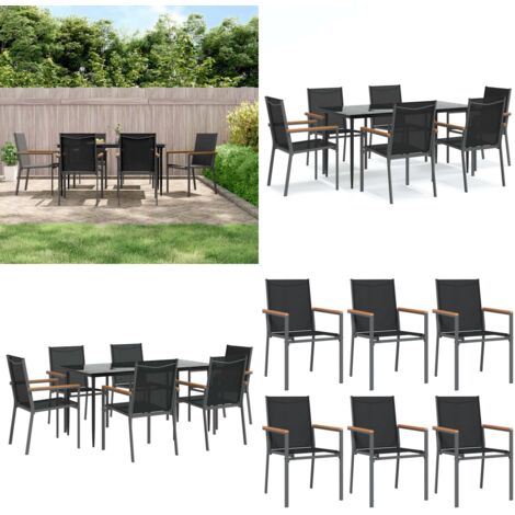 Set da Pranzo da Giardino 7 pz Nero in Textilene e Acciaio - Tavolo da pranzo da esterno - Sedie da pranzo