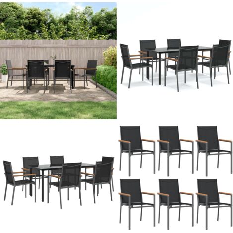 Set da Pranzo da Giardino 7 pz Nero in Textilene e Acciaio - Tavolo da pranzo da esterno - Sedie da pranzo