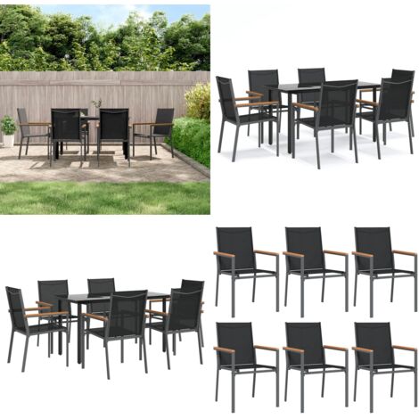 Set da Pranzo da Giardino 7 pz Nero in Textilene e Acciaio - Tavolo da pranzo da esterno - Sedie da pranzo da esterno