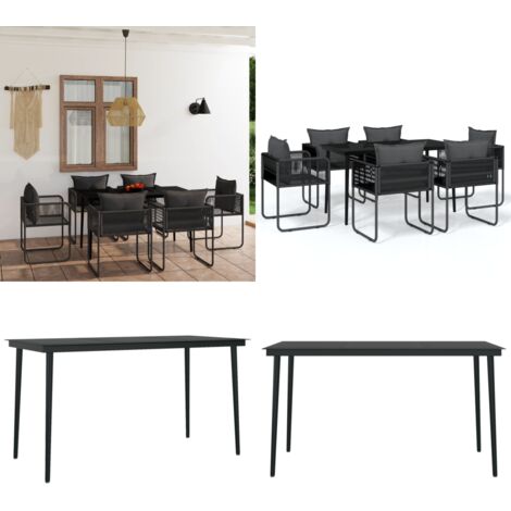 Set da Pranzo da Giardino 7 pz Nero - Tavolo da giardino - Sedie da giardino