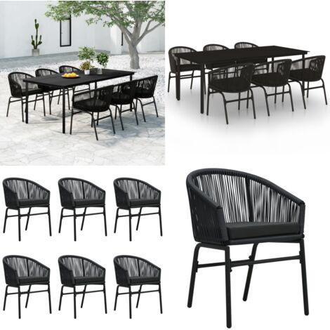 Set da Pranzo da Giardino 7 pz Nero - Tavolo da giardino - Sedie da giardino