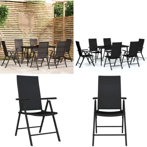 Set da Pranzo da Giardino 7 pz Nero - Tavolo da pranzo da esterno - Sedie da giardino