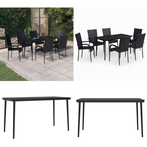 Set da Pranzo da Giardino 7 pz Nero - Tavolo da pranzo da esterno - Sedie da giardino