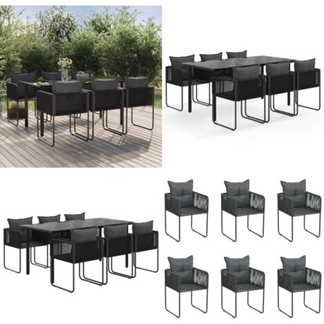 Set da Pranzo da Giardino 7 pz Nero - Tavolo da pranzo da esterno - Sedie da giardino