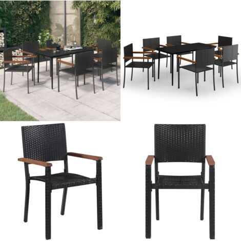 Set da Pranzo da Giardino 7 pz Nero - Tavolo da pranzo da esterno - Sedie da giardino