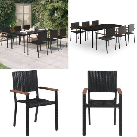 Set da Pranzo da Giardino 7 pz Nero - Tavolo da pranzo da esterno - Sedie da giardino