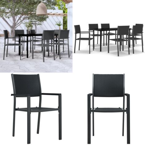 Set da Pranzo da Giardino 7 pz Nero - Tavolo da pranzo da esterno - Sedie da pranzo da esterno