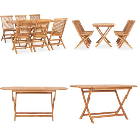 Set da Pranzo da Giardino 7 pz Pieghevole in Massello di Teak - Tavolo da pranzo in teak - Sedie da giardino