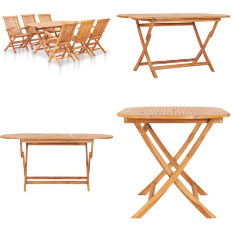 Set da Pranzo da Giardino 7 pz Pieghevole in Massello di Teak - Tavolo in teak - Sedie in teak