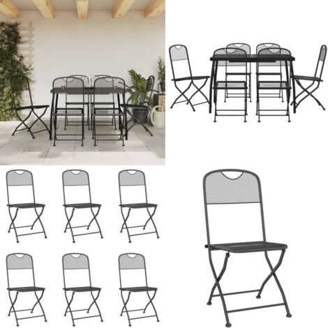 Set da Pranzo da Giardino 7pz Antracite in Rete Metallica - Tavolo da giardino - Sedie da giardino