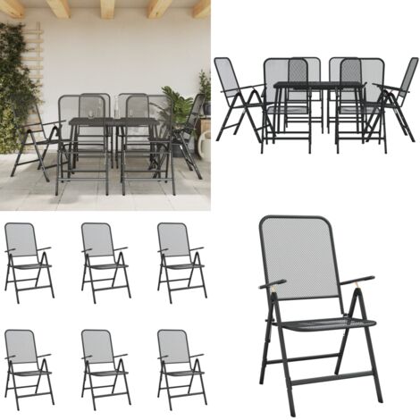 Set da Pranzo da Giardino 7pz Antracite in Rete Metallica - Tavolo da pranzo da giardino - Sedie da giardino