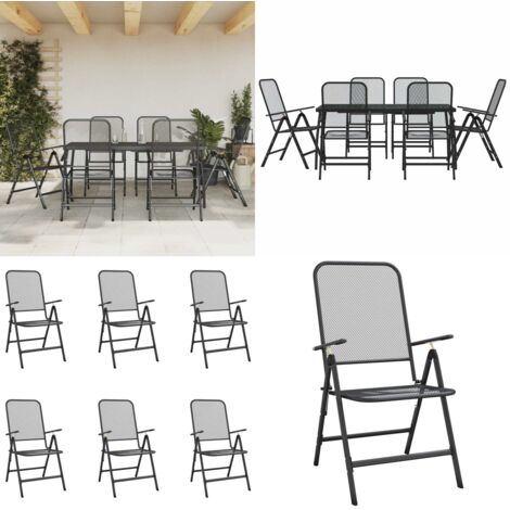 Set da Pranzo da Giardino 7pz Antracite in Rete Metallica - Tavolo da pranzo da giardino - Sedie da giardino