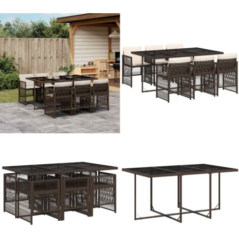Set da Pranzo da Giardino 7pz con Cuscini in Polyrattan Marrone - Sedie da giardino - Tavolo da giardino