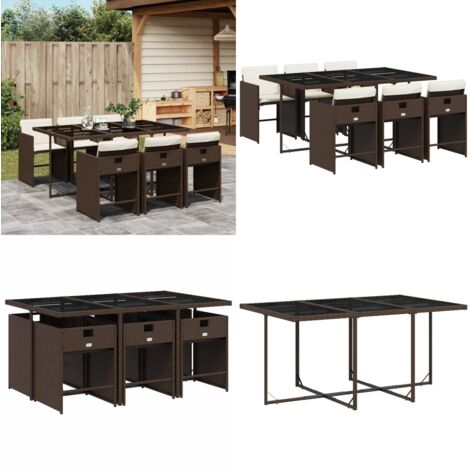 Set da Pranzo da Giardino 7pz con Cuscini in Polyrattan Marrone - Sedie da giardino - Tavolo da giardino